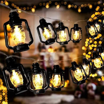 Черный фонарь, светодиодные гирлянды, Мини-керосиновая лампа для внутреннего дворика, сада, дома для отпуска, свадьбы в Рамадан 481