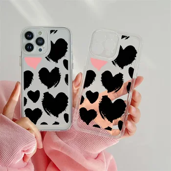 Чехол для телефона Love Heart для iPhone 14 13 12 11 ProMax Mini Plus XR XS Max 7 8 SE 2022 Противоударный Прозрачный Мягкий Силиконовый Чехол