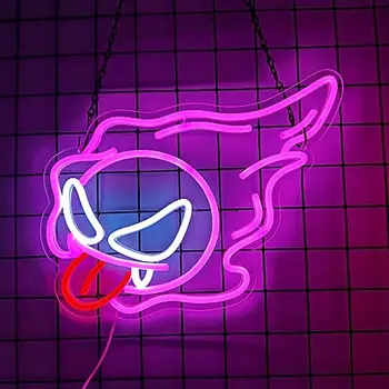 Яркая неоновая вывеска Аниме Неоновая вывеска LED фиолетового цвета для декора стен спальни Призрачные огни с регулируемой яркостью, питание от USB для игровой комнаты, гостиной
